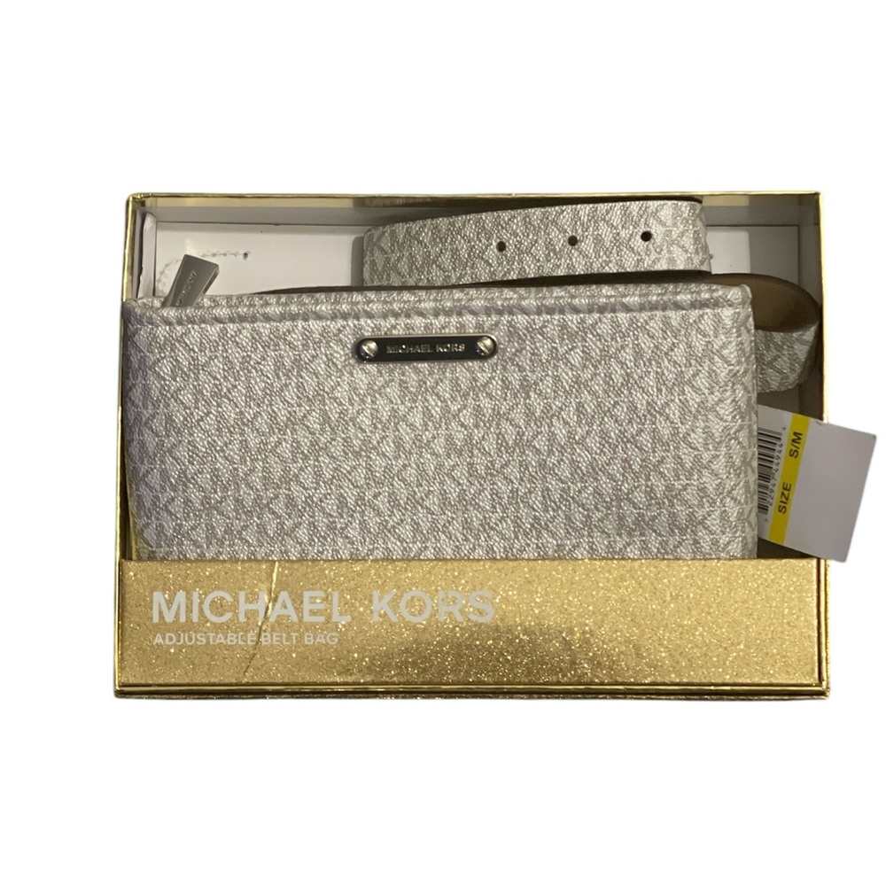 NWB Michael Kors Adjustable Belt, Waist Bag, Fanny Pack MK Logo Silver S/M